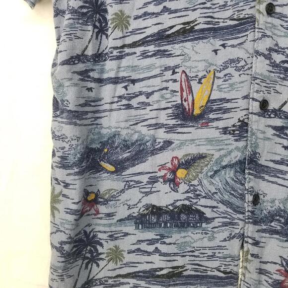 Lucky Brand Linen Blend Hawaiian Shirt Mens Large Blue Tropical Vacation - Picture 5 of 11